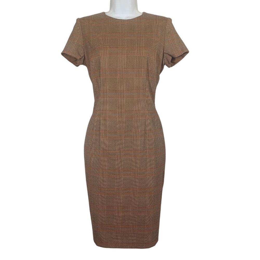 DAVID WARREN NY Plaid Dress Sheath Short Sleeve Career Preppy Print Dress 6P